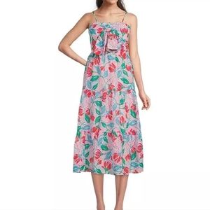 NWT J. MARIE claire bow midi pink floral spring dress Size M
